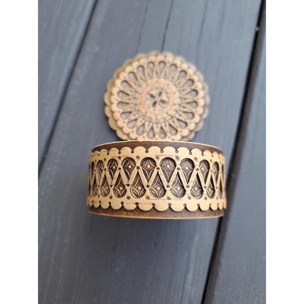 Russian Decorative Birch Bark Trinket Box Round‎ Small 3.0 Inches
